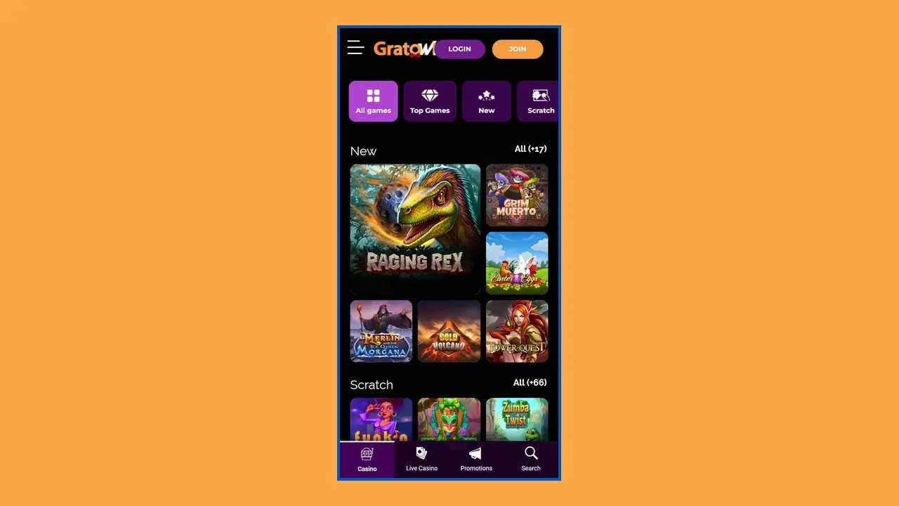 Bonus e promozioni nella versione mobile di Gratowin